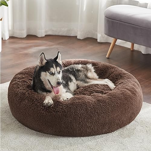 Image of Bedsure Calming Dog Beds Large Sized Dog Donut Washable Pet Bed,36ins Coffee