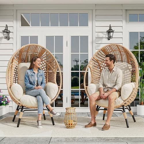 CHINNLUU 2 PCS Outdoor Wicker Egg Chair Indoor Patio Egg