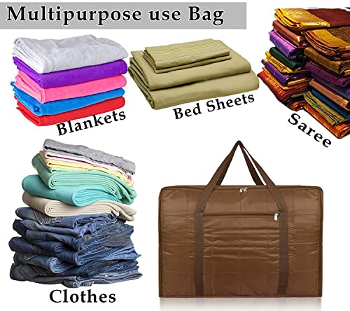 Image of Peafowl Double Bed Blanket Bag Cover /Saree Bag With Water Proof Dust Proof /King Size Blanket Cover Jumbo Bag (Coffee)
