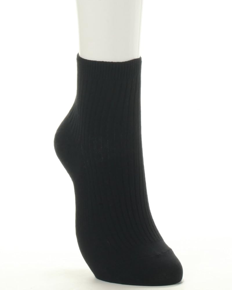 ブラックリブ編みソックス ミディアム丈 楽天市場】靴下 レディース 黒 ソックス 6足セット 黒無地 リブ