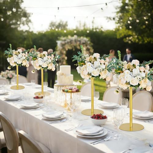 Grand vase floral et support de fleurs dorés pour table de réception - 3