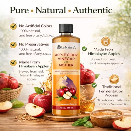 Image of La Nature's Apple Cider Vinegar with Mother (500 ml) | Raw & Unpasteurized | Natural Fermented ACV | Supports Digestion, Gut Health & Metabolism
