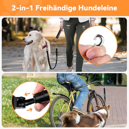DAISTERN Fahrrad Hundeleine 210° drehbar, Fahrradleine Hund mit Carbonfaser-Griff, stötdämpfende Feder, Dog Bicycle Leash mit Aluminiumlegierungsklemme, Schnellmontagesystem