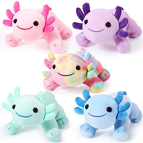 Image of Libima 5 Pcs 12 Inch Axolotl Plush Toys Stuffed Animal Plushies Pillow Doll Cute Soft Axolotl Toy Stuffed for Birthdays Gift Home Decoration(Bright Color)