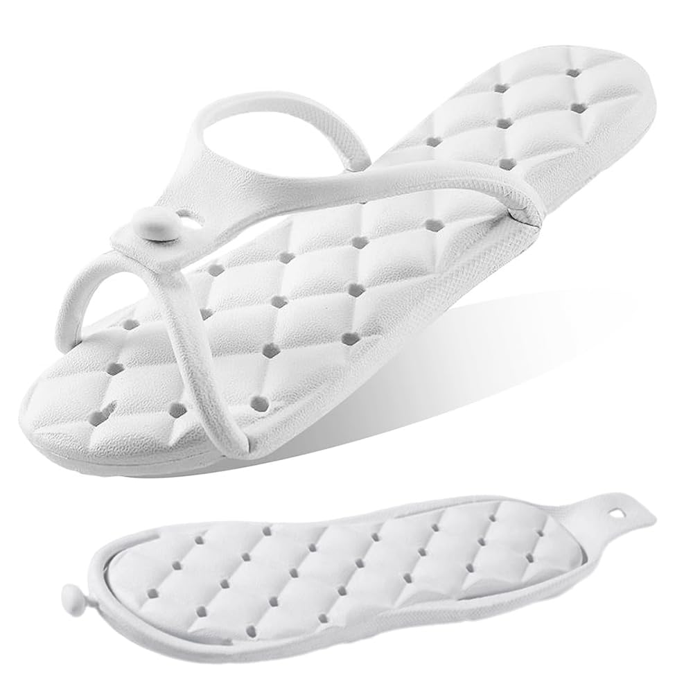 OULIGET Foldable Travel Shower Shoes with Holes,Dry Quickly Non Slip Bath Slippers,Portable Hotel Lightweight Sandals for Spa Nail Salon Beach Pool Gym