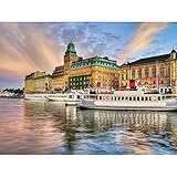 Wee Blue Coo Boats Stockholm Sweden Harbour Cityscape Art 