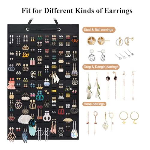 Nesyd Earring Holder Organizer, Hanging Earrings Storage Display Holds Up to 300 Pairs for Women Girls-Black 1 Pack - image 3