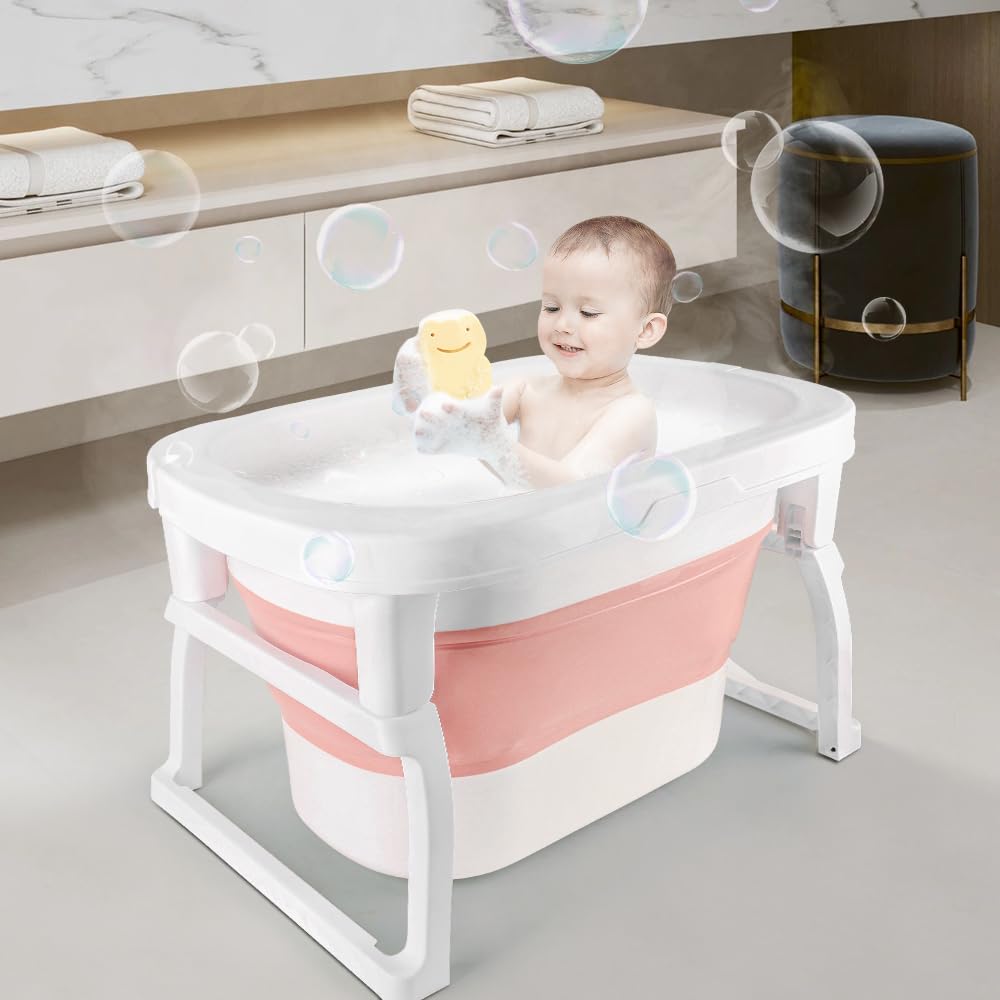 Approfondimento della vasca da bagno pieghevole con sgabello, portatile Baby Bathtub come articolo essenziale per neonati e neonati, per 0-24 mesi