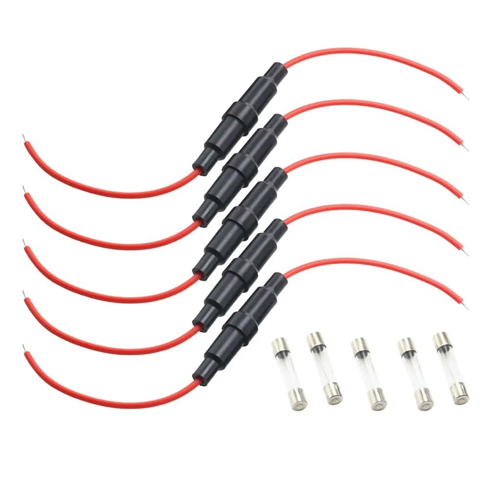 5PCS Glassicherungshalter Schraubentyp mit 22 20 18 16 14AWG Drahtkabel(30A,6x30mm)