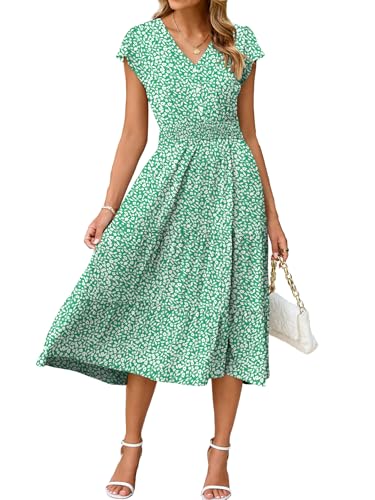 Image of BerryGo Women's Floral Boho Ruffle Summer Midi Dress Short Sleeve V Neck Empire Waist Swing Flowy Dress