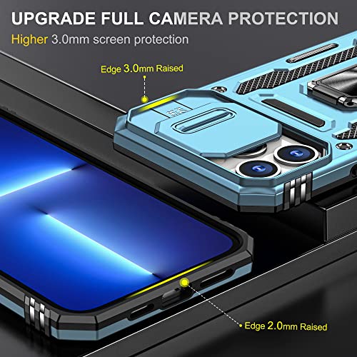 Image of Slide Camera Cover with Ring Holder Mobile Phone Case Cover for iPhone 13 Pro Max (Blue)