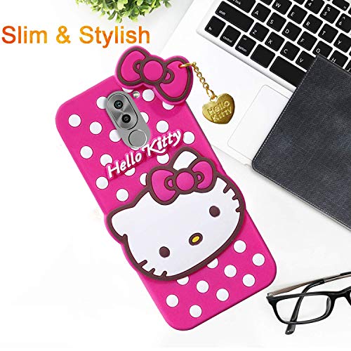 Image of Unirock Hello Kitty Back Case Cover for Honor 6X| 3D Cute Hello Kitty Case |Soft Silicone Rubber Back Cover with Pendant Kitty Cover for Honor 6X (Pink)
