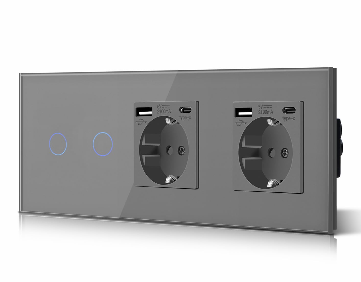 BSEED Interruptor táctil y enchufe pared,Toma de corriente con USB C,Panel de Vidrio con pulsador LED,Sin Función Wifi,1 Gang 1 Vía+1 Enchufe USB/Tipo C,157mm Negro — view 57