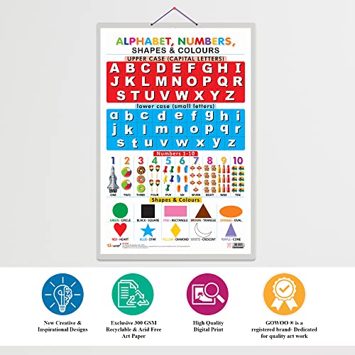 Image of Set of 2 Baarahkhadee and Alphabet, Numbers, Shapes & Colours Early Learning Educational Charts for Kids | 20 inchX30 inch inch |Non-Tearable and Waterproof | Double Sided Laminated | Perfect for Homeschooling, Kindergarten and Nursery Students