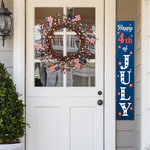 Glitzhome 2029100007 Patriotic Wreath For Front Door Wall Decorations Red White And Blue Wreath American Flag Berry Twig Wreaths Farmhouse Summer Outdoor Wreath 4Th Of July Independence Day Flag Day Wreath thumb #6