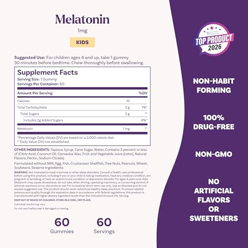 Natrol Kids Melatonin Gummies 1mg, for Restful Sleep, 60 Raspberry Gummies - image 6