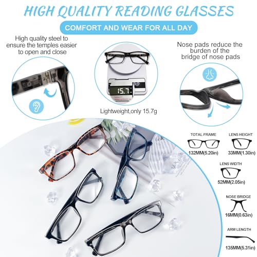 Image of OCCI CHIARI Blue Light Reading Glasses Men Anti Glare Computer Readers for Big Head