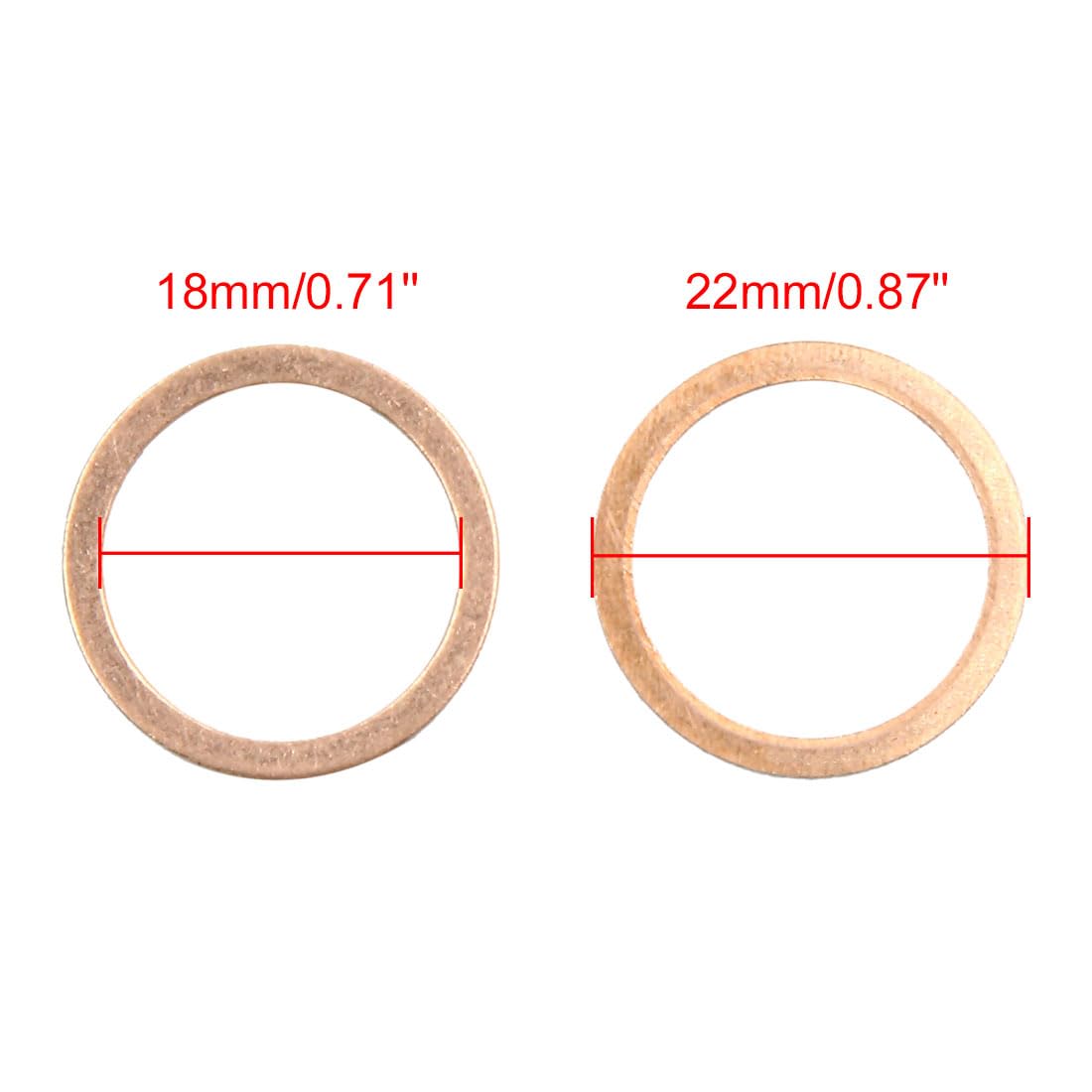 X AUTOHAUX 18mm Inner Dia Copper Washers Flat Sealing Plate Gaskets Rings 10pcs, Copper Tone, 18*22*1mm - Image 3
