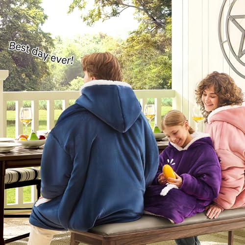 JOYWOO Purple Kids Wearable Blanket Hoodie, Oversized Cat lovers Hoodie Blanket for kids & Teens,Birthday Gifts for Girl Boys,Cozy Fuzzy Sherpa Fleece Blanket Giant Pocket Winter Gifts,Dark Purple