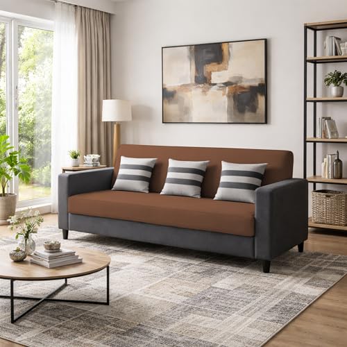 Image of Casaliving Amara 3 Seater Sofa Set for Living Room (Black Brown Colour Fabric) Premium Fabric Sofa