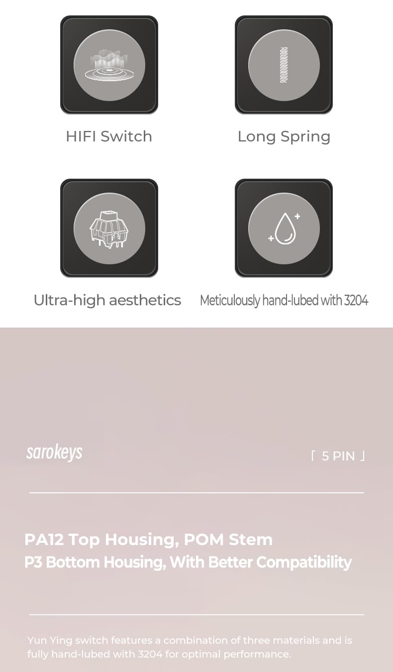 KPREPUBLIC Sarokeys Yunying Switch Linear Yun Ying Switch 45g Interruttore lineare per tastiera meccanica da gioco Lubed Long Spring (Sarokeys Yunying Switch x90)