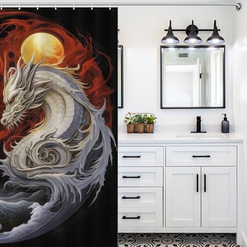 Rideau de douche dragon tissu polyester imperméable lavable avec 12 crochets 183x183cm - 5