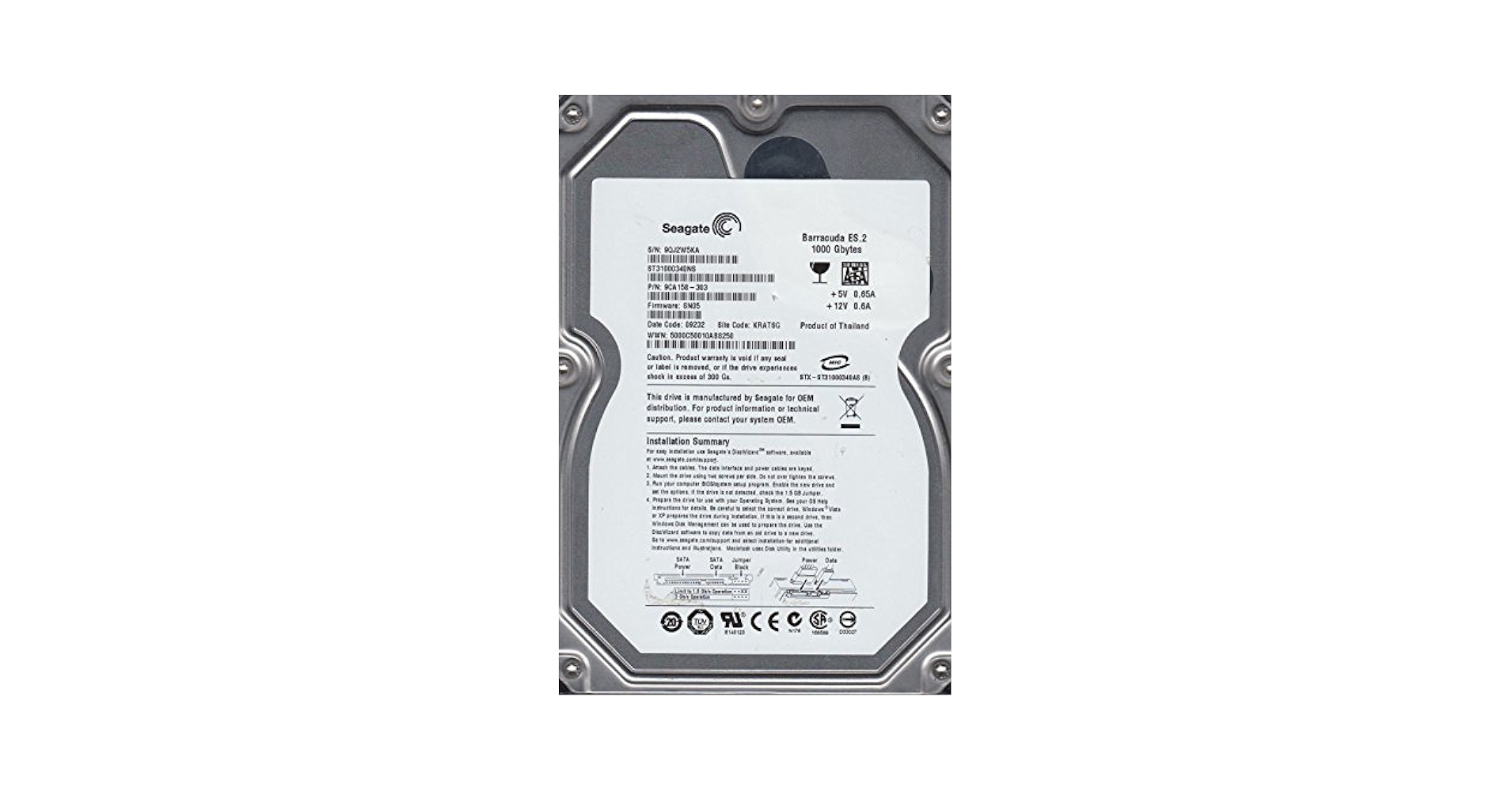 Supermicro Seagate Barracuda ES。2 st31000340nsハードドライブ Amazon.com: Seagate ST31000340NS Barracuda ES.2 1TB Internal