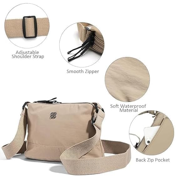 Image of (1Pack Crossbody Bags for Women, Small Shoulder Bag Nylon Simple Purse with Zipper, Multiple Pockets Handbag, Lightweight Casual Mini Purse for Unisex