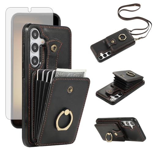 Étui portefeuille pour Samsung Galaxy S24 Asuwish avec bandoulière et porte-cartes