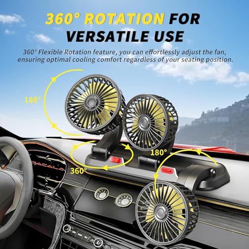 Image of AutoBizarre 12V Electric Car Cooling Fan 360 Rotatable Triple Heads Air Circulator Fan Manual Rotation 2 Speed for All Cars (Black)