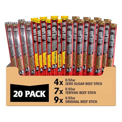 Jack Link's Beef Jerky Sticks Variety Pack - Original, Teriyaki & Zero Sugar - Made with 100% Real Beef - Ready to Eat Real Meat Protein Snacks - 5g Protein per Serving - (20 Pack) 0.92 oz