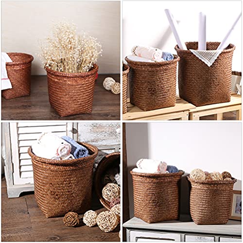 Zerodeko Straw Woven Wastebasket, Small Trash Can Decorative Sundries Storage Basket Wicker Garbage Bin Round Organizer Holder For Bathroom, Kitchen, Bedroom, Home, Office (S Size) #TOP7