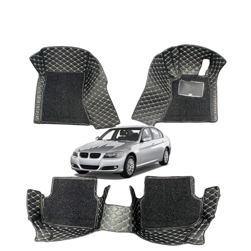 Image of Capdell 7D Car Floor Mats for 3 Series || Luxury Leather Double Car Floor Mat Complete Set || 100% Waterproof and Washable || Color :- Black with Golden