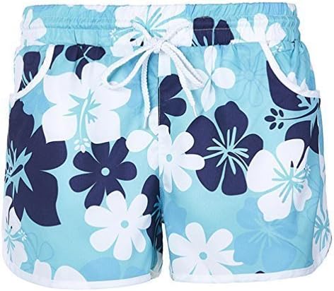 MEATHY Womens Floral Printed Swim Shorts Trunks Boyshort Bottoms with Pockets L Green