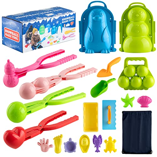 Snow Toys Snowball Maker Tool Winter Snow Toys Ball Maker Tool Kit for Kids Toddlers Outdoor Play with Duck Soccer Shaped Molds Snow Clips Snowman Penguin Snow Brick Snow Shovel Snow Molds Beach Toys