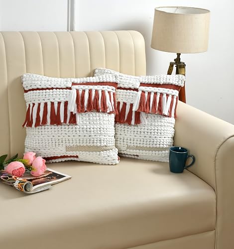 Image of TIB Premium Boho Decorative Throw Cushion Covers, 16 x 16 cm, Set of 2, Cotton. (Maroon Waterfall)-230 TC