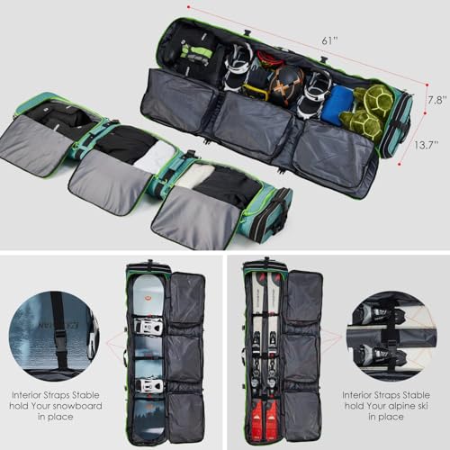 Image of XCMAN Roller Snowboard Bag Adjustable Length 63-75In Padded Bag for Air Travel Snowboard Boots