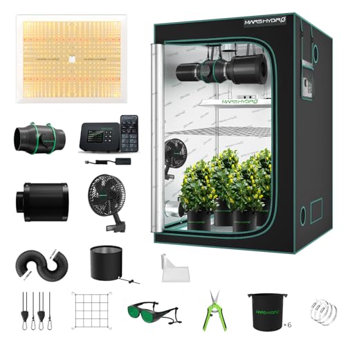 MARS HYDRO 4x4 Smart Grow Tent Kit with WiFi-Integrated Controller 43,300W TSW2000 LED Programmable&Dimmable Grow Light,48'x48'x80' 1680D High Reflective Mylar,6 inch Automatic Ventilation System