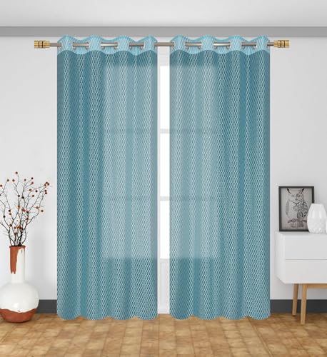 Image of HOME UTSAV Premium Sheer Net Curtain for Window 5 Feet | Transparent Net Fabric with Geometric Design | Pack of 1, Aqua