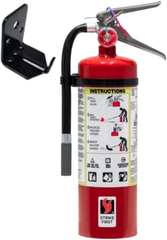 Foto de Strike First - Extintor de incendios ABC de 5 libras | 3A:10BC Químico seco, medidor de presión, gancho de pared, seguridad certificada por UL para el hogar, oficina, taller (imagen 1)