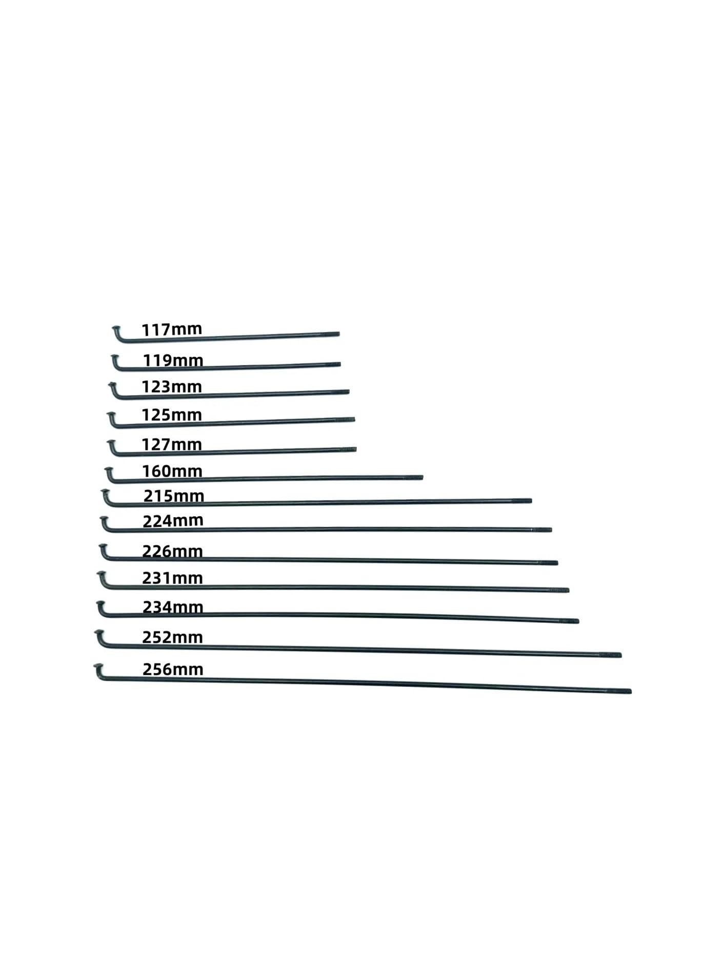 Elektrische Passform für Fahrradzubehör, 12 G, Edelstahl-Speichen, Kaliber, 2,5 mm, Länge 117–256 mm, Speichen, Stahl mit passenden Muttern, Nippel