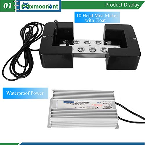 Mxmoonant 10 Head Ultrasonic Mist Maker Fogger 7000mL/H Water Fountain Pond Fog Machine Square Atomizer Air Humidifier for Pond Aquarium Rockery
