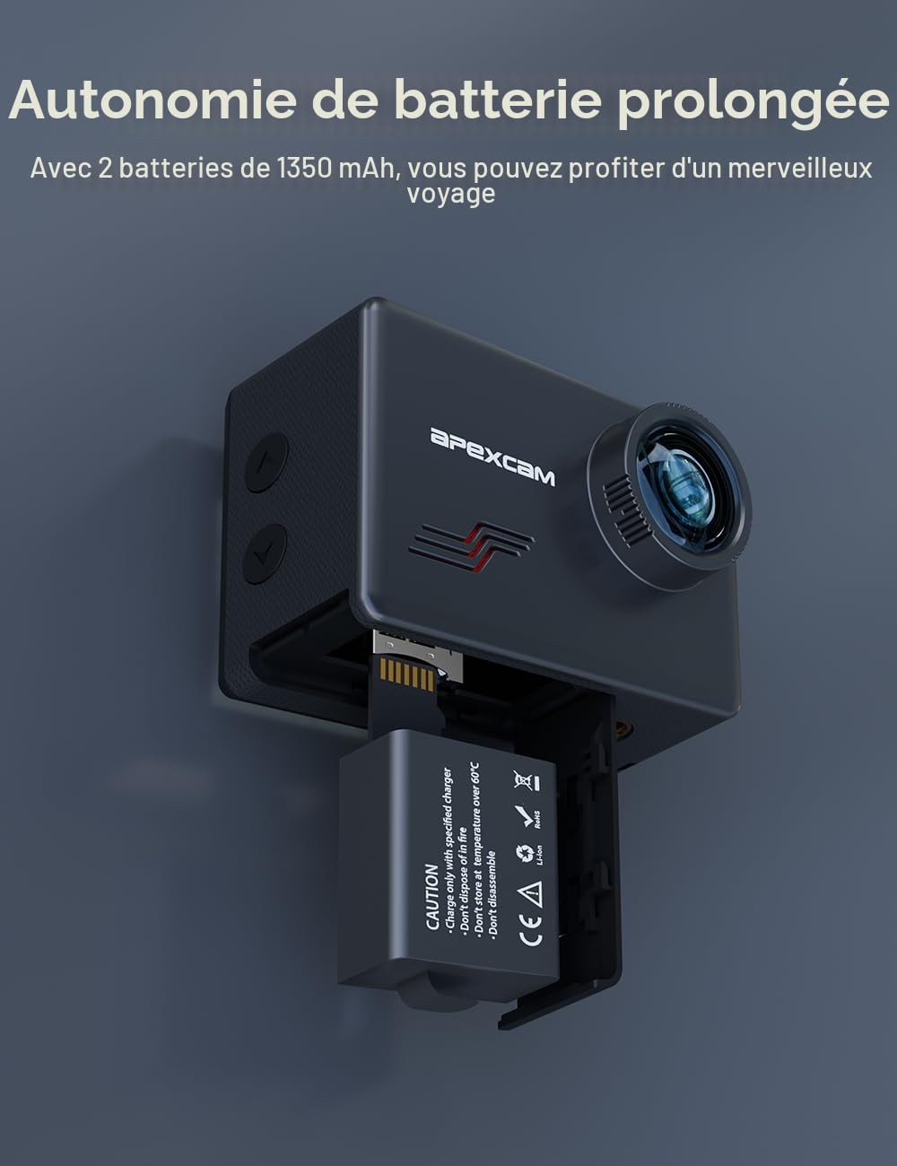 Apexcam M80 Caméra Sport 4K Stabilisateur 48MP Action cam avec Carte 128