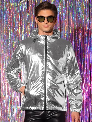 Lars Amadeus Holographic Jackets for Men's Zipper Hooded Reflective Holographic Jackets Metallic Shiny Sparkle Jacket2
