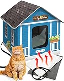 Deluxe Heated Cat House for Winter - Weatherproof, Insulated, Easy Assembly, Cat Heating Pad, Dual Escape Doors, Outdoor & Indoor Cat House - Blue Tiles Pethouse