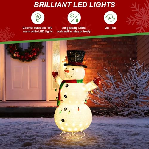 Glitzhome 47.25 Inch H Lighted Christmas Snowman, 3D Foldable Fabric Outdoor Decor With Colorful Bulbs Holiday Lawn Ornament Yard Decoration Outdoor And Indoor Use Long-Lasting thumb #5