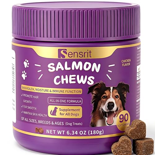 Sensrit Salmon Oil Chews for Dogs - Omega 3 & 6 Skin and Coat Support with Astaxanthin Vitamin C & E - 90 Soft Chews - Relief for Itchy Skin Seasonal Allergies & Shedding - for All Breeds & Ages