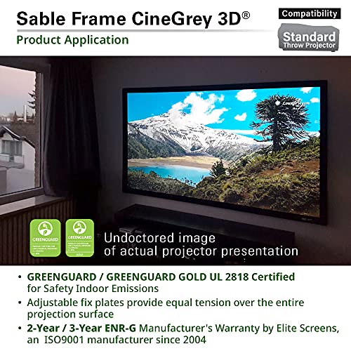 Image of Elite Screens 135-Inch ALR Projector Screen 16:9 - Ceiling & Ambient Light Rejecting, Fixed Frame Wall Mounted, ISF-Certified CineGrey 3D for Home Theater, Standard Throw Projectors, ER135DHD3
