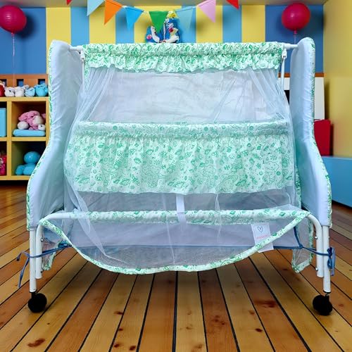 Image of Kiddery Baby Cradle Series Supernova Green Bassinet with Mosquito Net