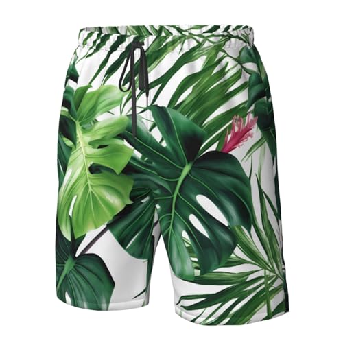 Tropical Leaves Men's Swim Trunks Quick Dry Board Shorts with Pockets Casual Drawstring Beach Shorts4